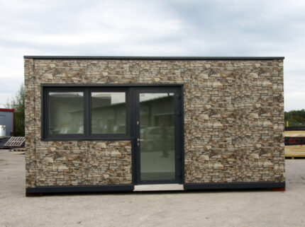 Pavillon Commercial Modulaire 18 m² avec Façade Imitation Pierre